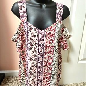 New York & Company Floral Cold Shoulder Top NWOT